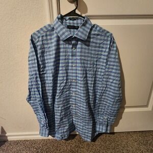 Tommy Hilfiger Slim Fit Men's Blue Gingham Long Sleeve Dress Shirt L